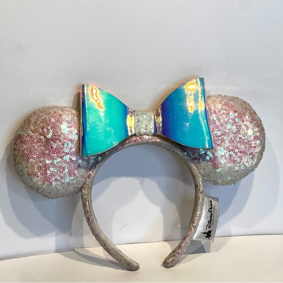Disney Parks Iridescent Minnie Ears Sequins Bow Limited Glitter Rare Headband - Picture 11 of 12